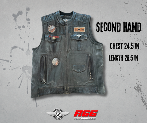 R66 2700 Route 66 Black Leather Biker Vest (Second Hand)