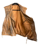 DOUBLE BREASTED LEATHER VEST, TAN SIZE 3XL