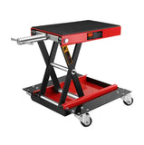 Motorcycle Lift, 1100 LBS Motorcycle Lift ATV Scissor Lift Jack With Dolly & Hand Crank, Center Hoist Crank Stand With Wide Deck & Tool Tray For Street Bikes, Cruiser Bikes, Touring Motorcycles