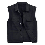 LONGBIDA Mens Denim Vest Casual Slim Fit Sleeveless Jacket Outdoor Jean Vests Black M