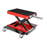 Motorcycle Lift, 1100 LBS Motorcycle Lift ATV Scissor Lift Jack With Dolly & Hand Crank, Center Hoist Crank Stand With Wide Deck & Tool Tray For Street Bikes, Cruiser Bikes, Touring Motorcycles