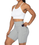 Sunzel No Front Seam Biker Shorts for Women with Pockets, Yoga Workout Gym Bike Shorts with Tummy Control 8" Inseam Medium Grey