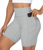 Sunzel No Front Seam Biker Shorts for Women with Pockets, Yoga Workout Gym Bike Shorts with Tummy Control 8" Inseam Medium Grey