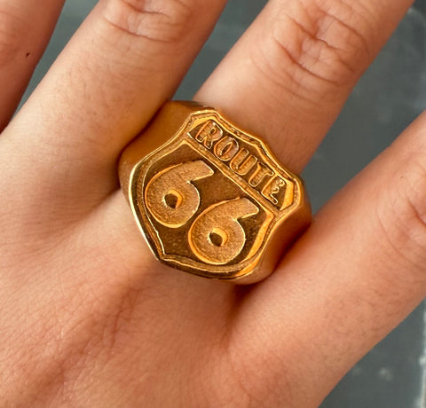 R66 1608 Gold Stainless Steel Biker ring Route 66