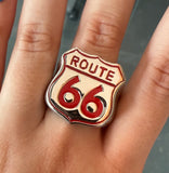R66 0048 Route 66 Silver Ring with Red enamal