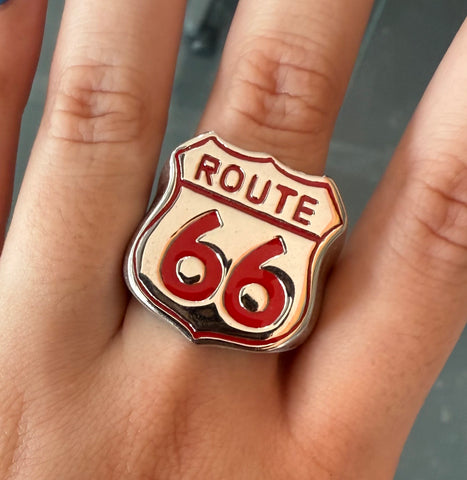 R66 0048 Route 66 Silver Ring with Red enamal