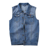 Mens Casual Button Up Denim Vest Vintage Sleeveless Jeans Vest Jacket Light Blue