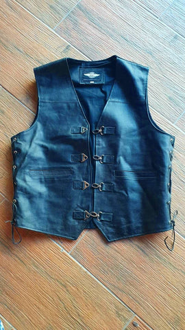 Route 66 Black Leather Biker Vest