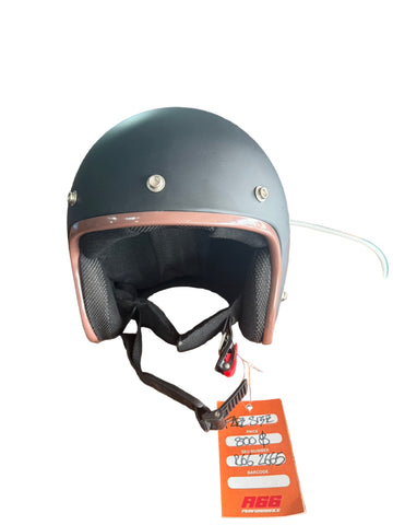 R66 MATTE BLACK/BROWN OPEN FACE HELMET WITH SHIELD- FREE SIZE