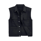 LONGBIDA Mens Denim Vest Casual Slim Fit Sleeveless Jacket Outdoor Jean Vests Black M