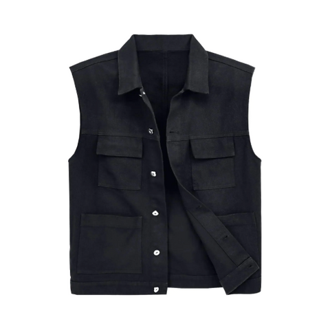 LONGBIDA Mens Denim Vest Casual Slim Fit Sleeveless Jacket Outdoor Jean Vests Black M