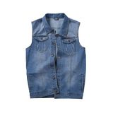 Mens Casual Button Up Denim Vest Vintage Sleeveless Jeans Vest Jacket Light Blue