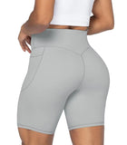 Sunzel No Front Seam Biker Shorts for Women with Pockets, Yoga Workout Gym Bike Shorts with Tummy Control 8" Inseam Medium Grey