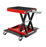 Motorcycle Lift, 1100 LBS Motorcycle Lift ATV Scissor Lift Jack With Dolly & Hand Crank, Center Hoist Crank Stand With Wide Deck & Tool Tray For Street Bikes, Cruiser Bikes, Touring Motorcycles