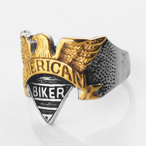 R66 1605 R66  "American Biker" Engraving Cast Ring