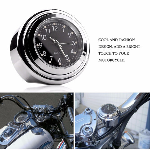 R66 1310 R66 Waterproof 7/8" 1" Chrome Motorcycle Handlebar Mount Quartz Clock Watch